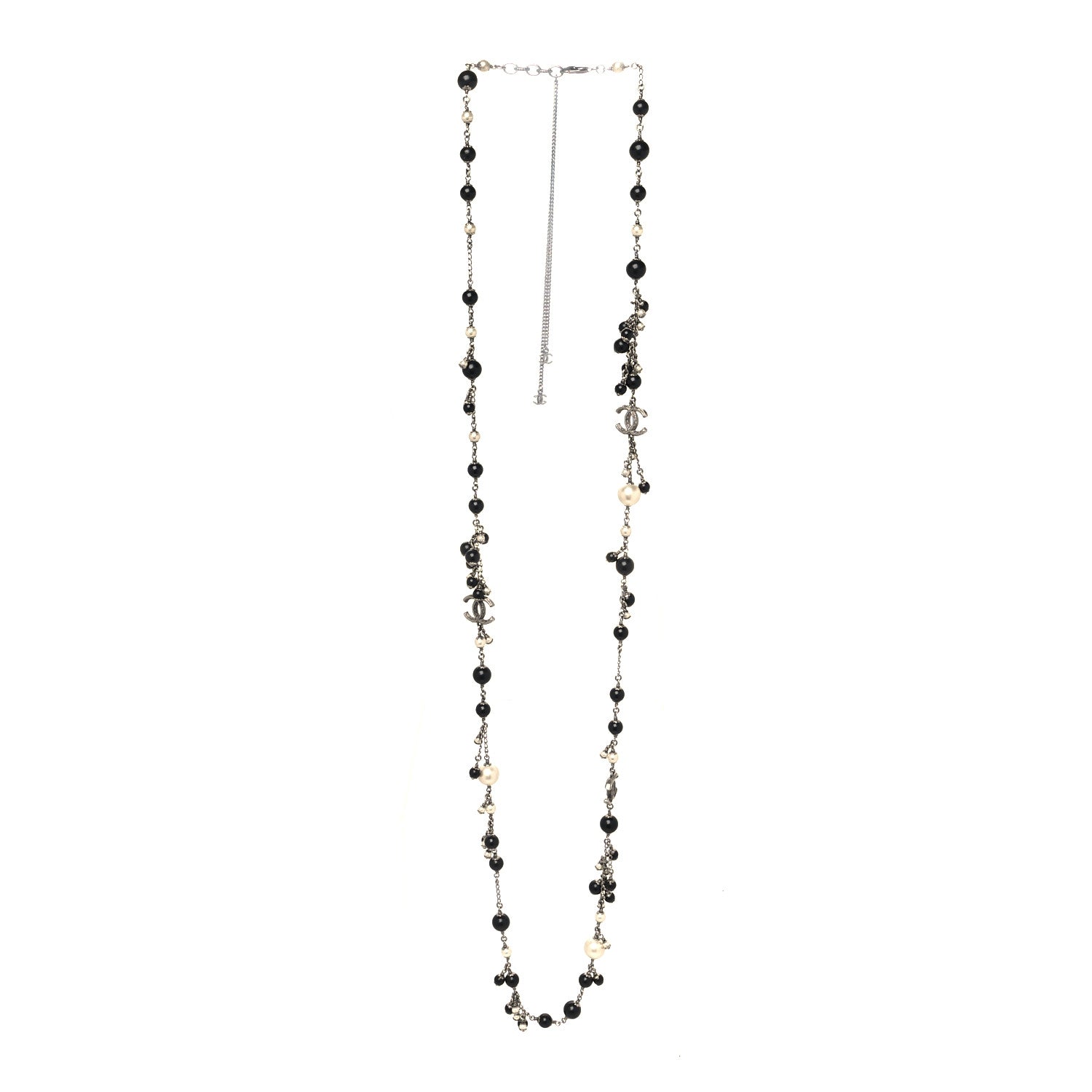 Chanel Ruthenium Pearl Beaded CC Long Necklace Black 3 of 5