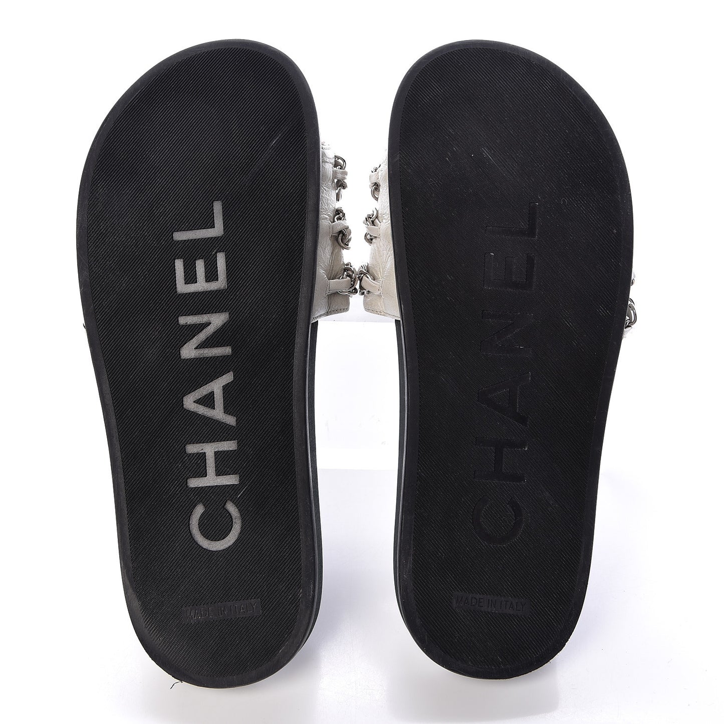 Lambskin Chain Camellia Flat Sandals 36 White