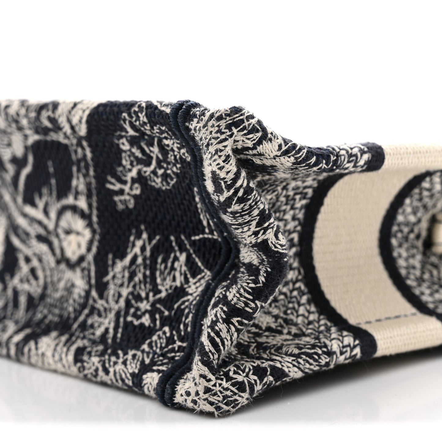 Canvas Embroidered Toile De Jouy Reverse Mini Book Tote With Strap Blue Multicolor