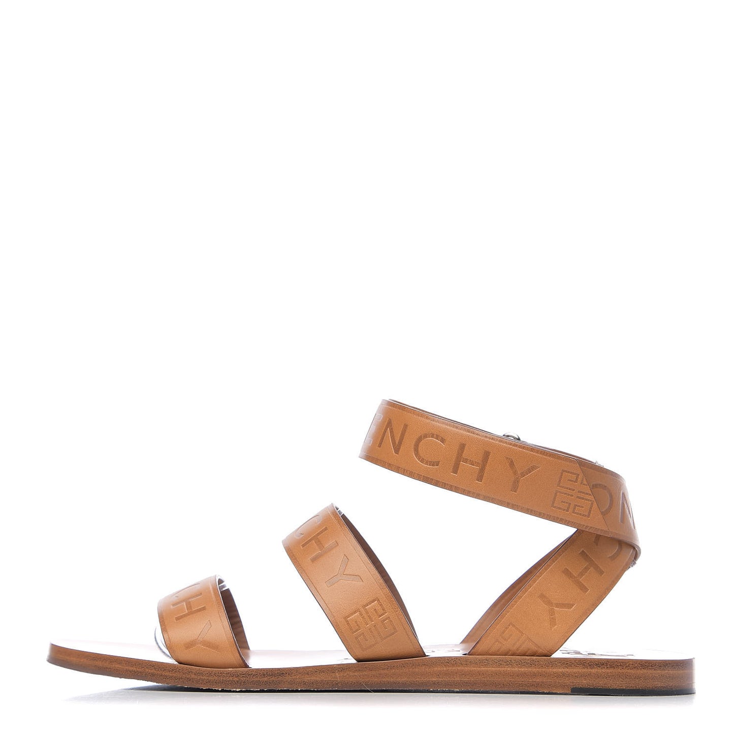 Calfskin Logo Ankle Strap Sandals 38.5 Brown