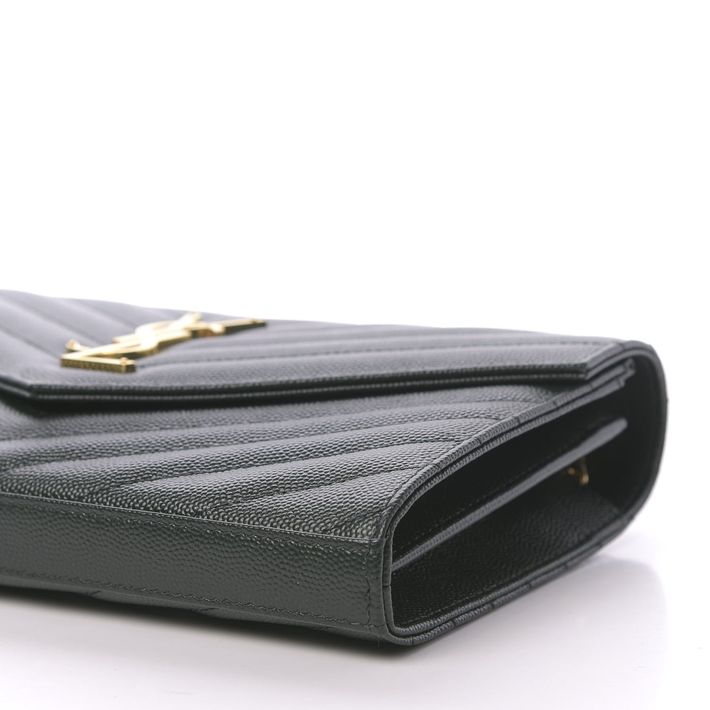 Grain De Poudre Matelasse Chevron Monogram Chain Wallet Dark Green