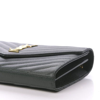 Saint Laurent Grain De Poudre Matelasse Chevron Monogram Chain Wallet Dark Green 8 of 10