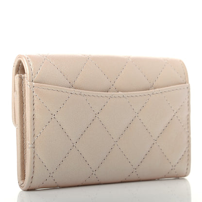 Chanel Iridescent Calfskin Quilted Flap Card Holder Wallet Beige 3 of 8