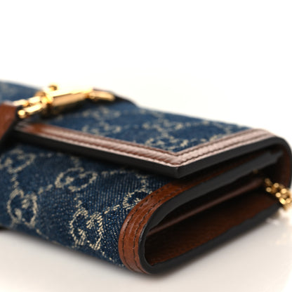 Gucci New Denim GG Monogram Jackie 1961 Chain Wallet Blue Tea Cuir 9 of 9