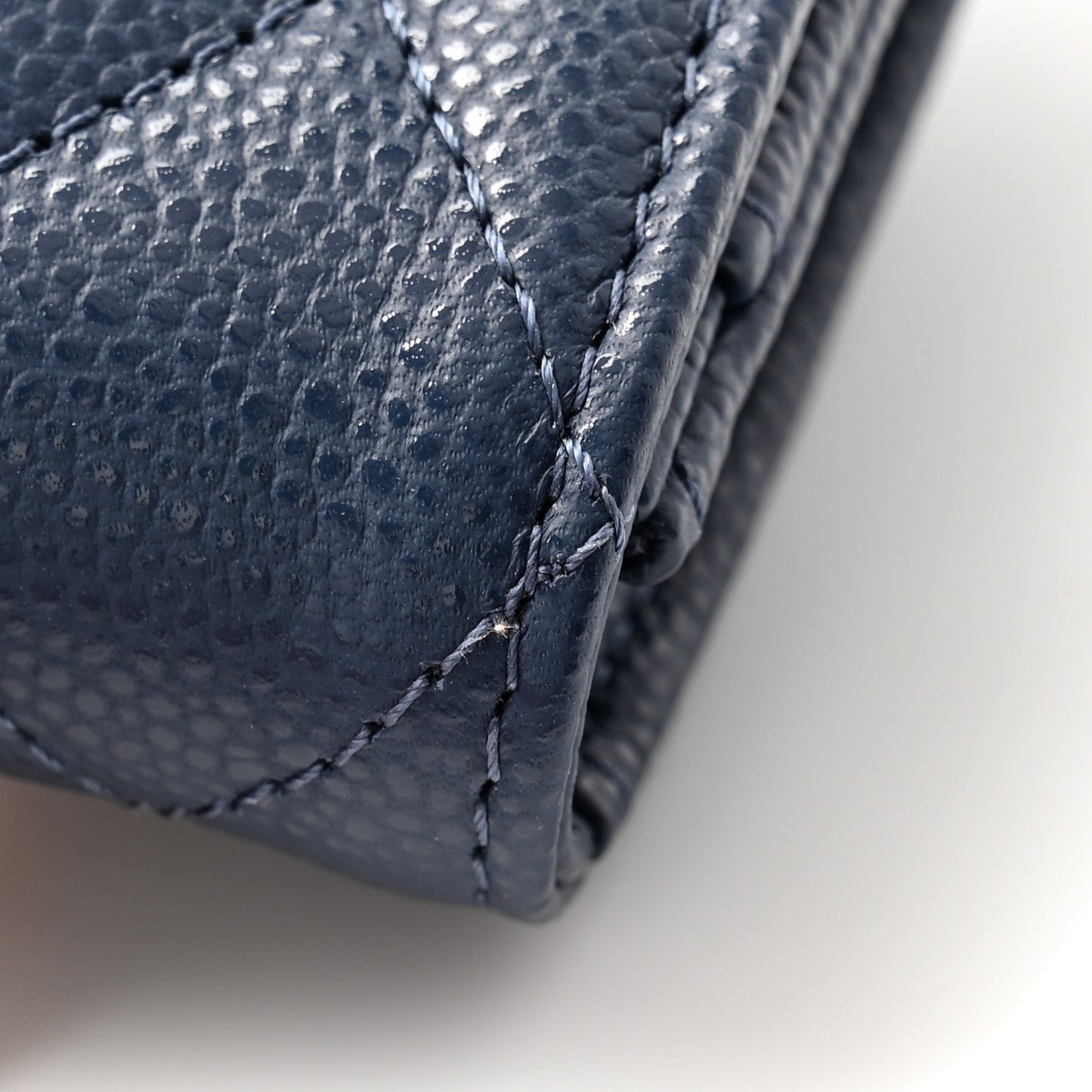 Caviar Quilted Flap Card Holder Wallet Dark Blue