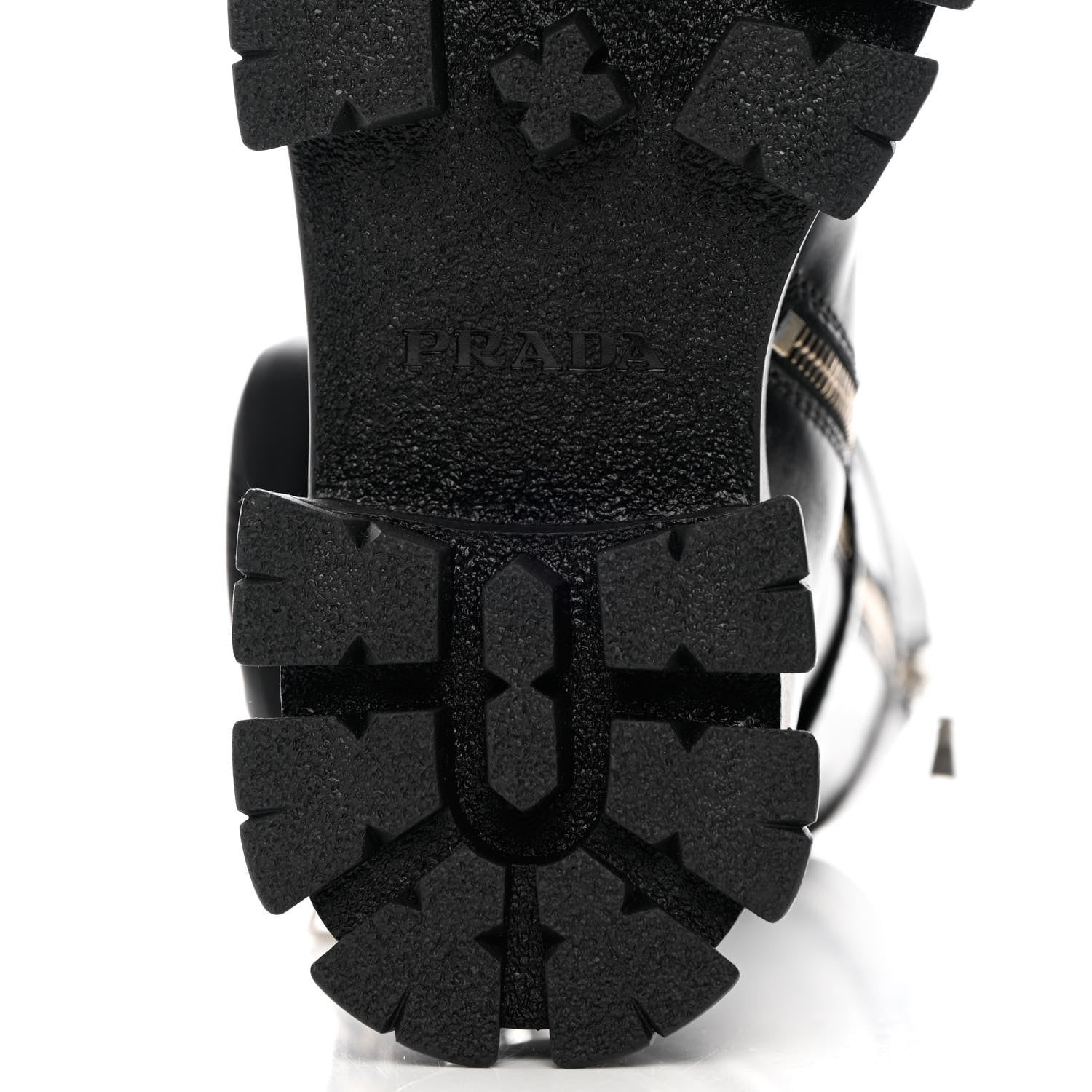 Prada Vitello Lux Nylon Metal Triangle Logo Monolith Pouch Pocket 55mm Tall Combat Boots 35.5 Black 8 of 12