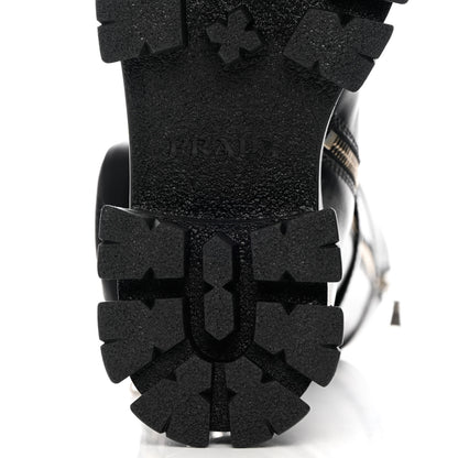Prada Vitello Lux Nylon Metal Triangle Logo Monolith Pouch Pocket 55mm Tall Combat Boots 35.5 Black 8 of 12