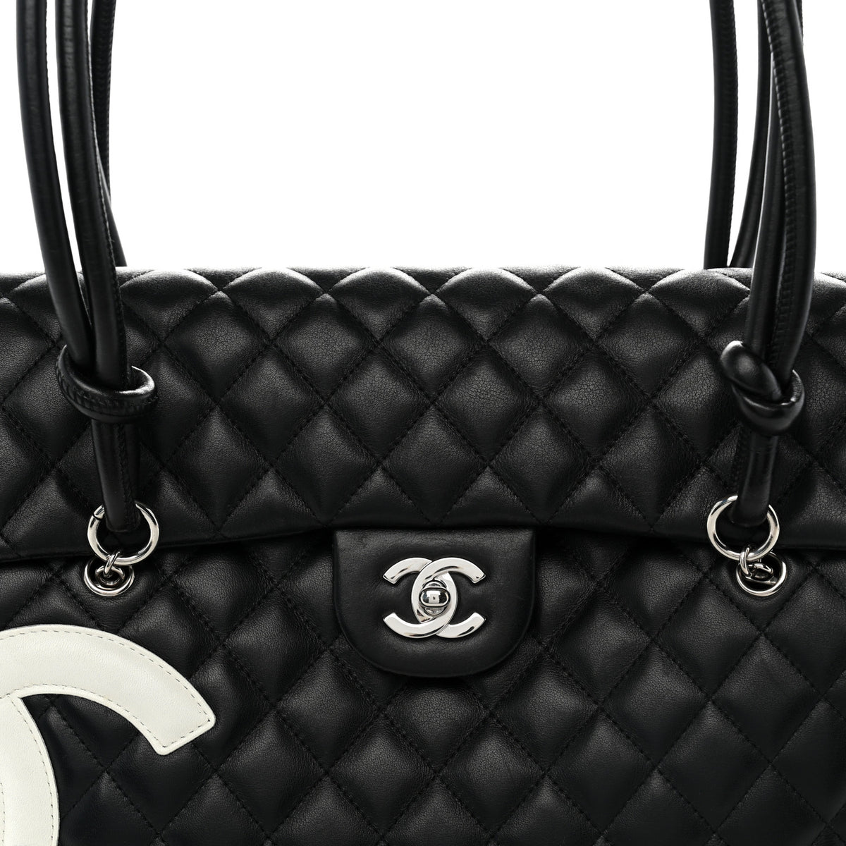 Calfskin Quilted Large Cambon Flap Black White