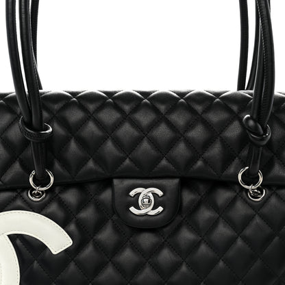 Chanel Calfskin Quilted Large Cambon Flap Black White 9 of 12