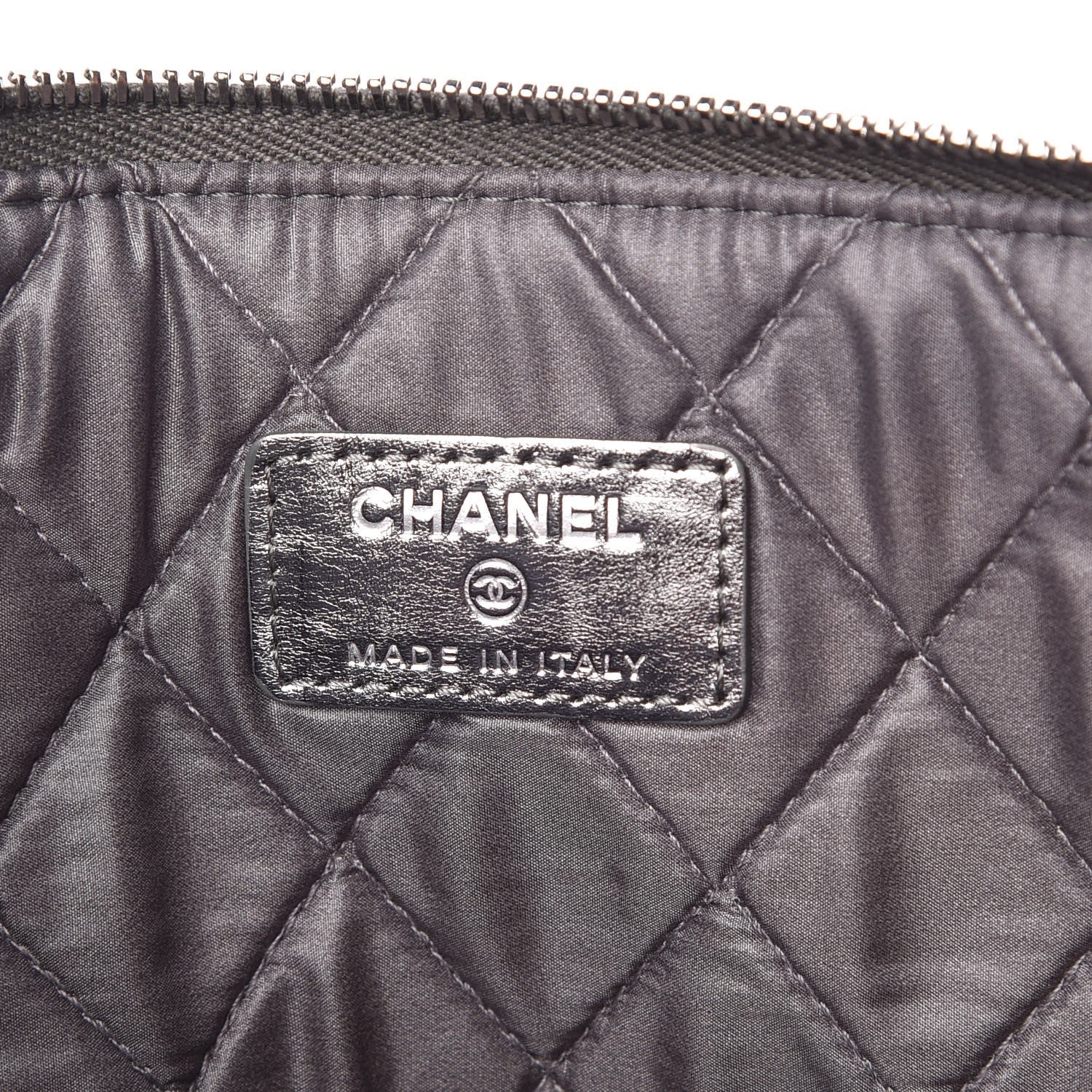 Chanel Metallic Lambskin Embossed Medium Cosmetic Pouch Silver 6 of 9