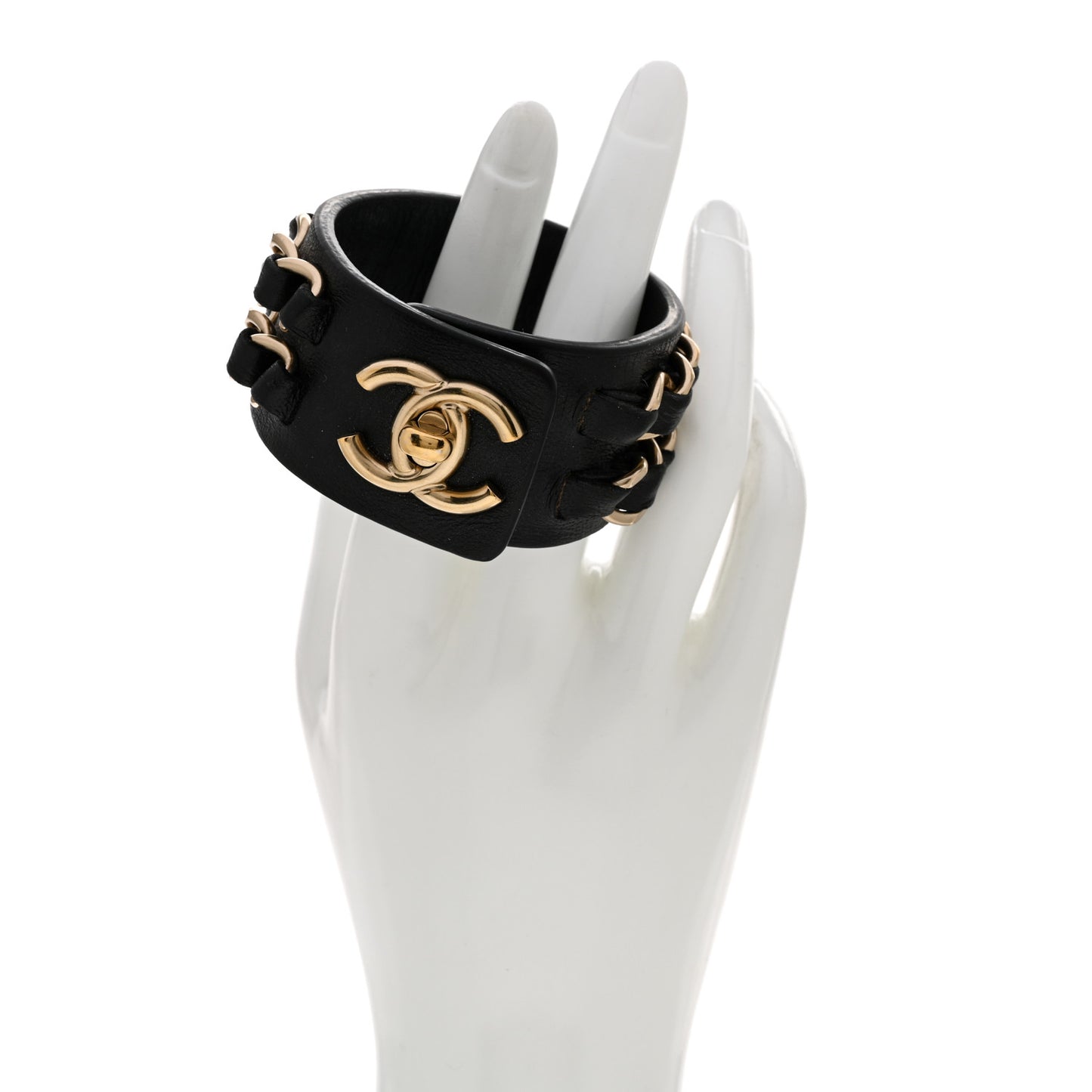 Lambskin CC Chain Turnlock Bracelet S Black