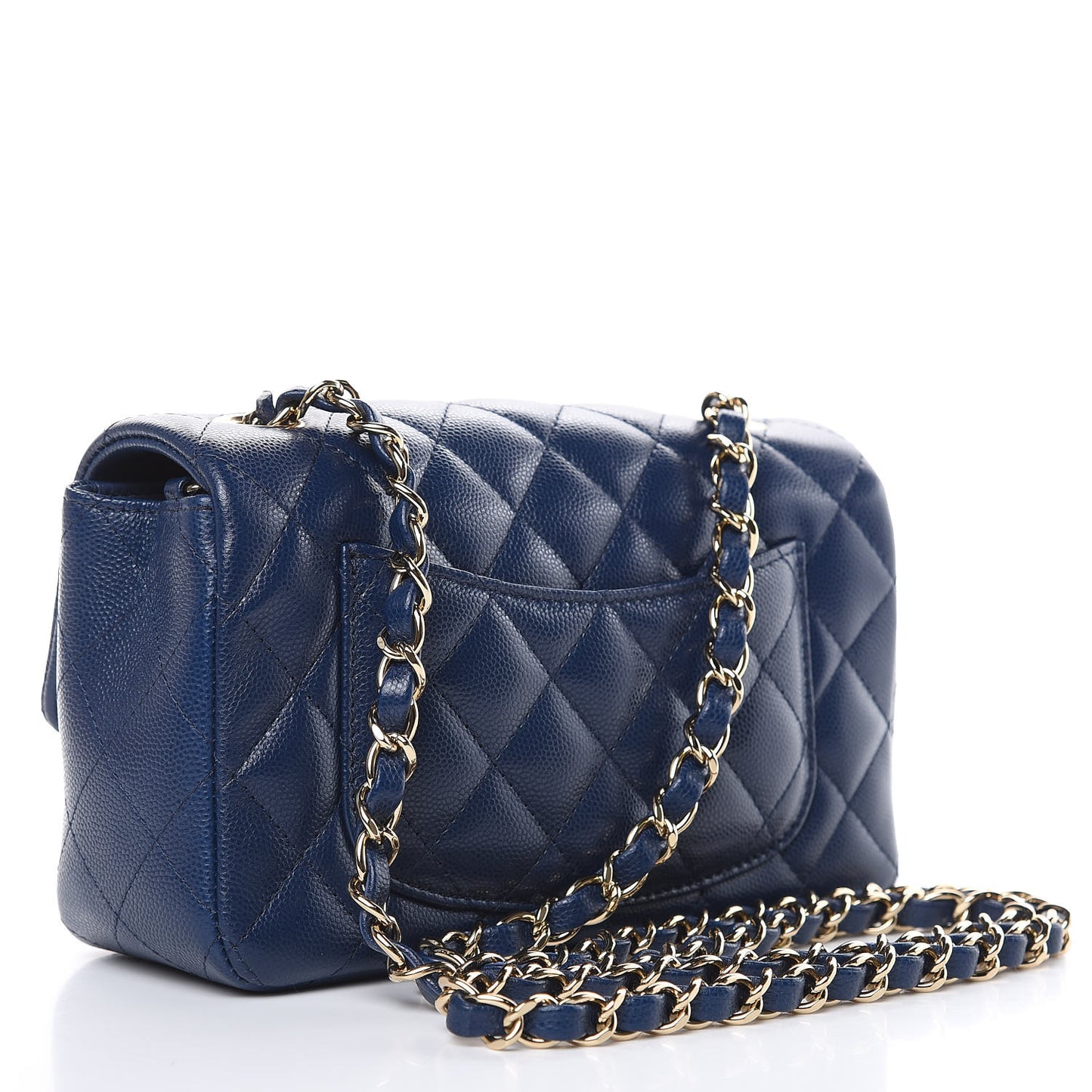 Caviar Quilted Mini Rectangular Flap Dark Blue