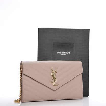 Saint Laurent Grain De Poudre Matelasse Chevron Monogram Chain Wallet Rose Antic 7 of 7
