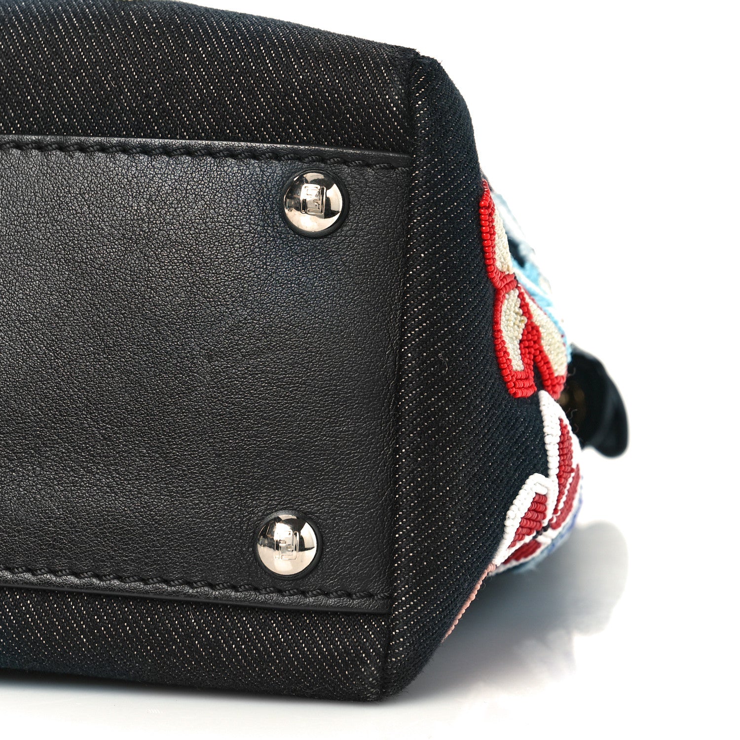 Fendi Denim Vitello Dolce QuTweet Beaded Medium Peekaboo Iconic Satchel Dark Blue Multicolor Black 9 of 9