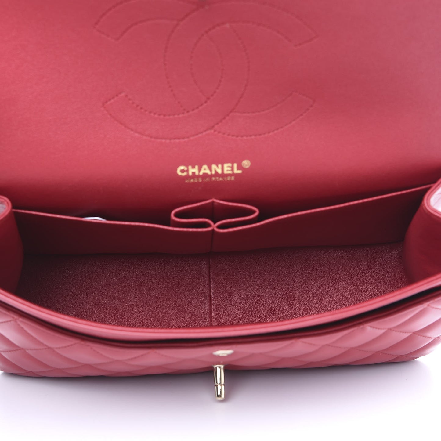 Lambskin Quilted Jumbo Double Flap Red