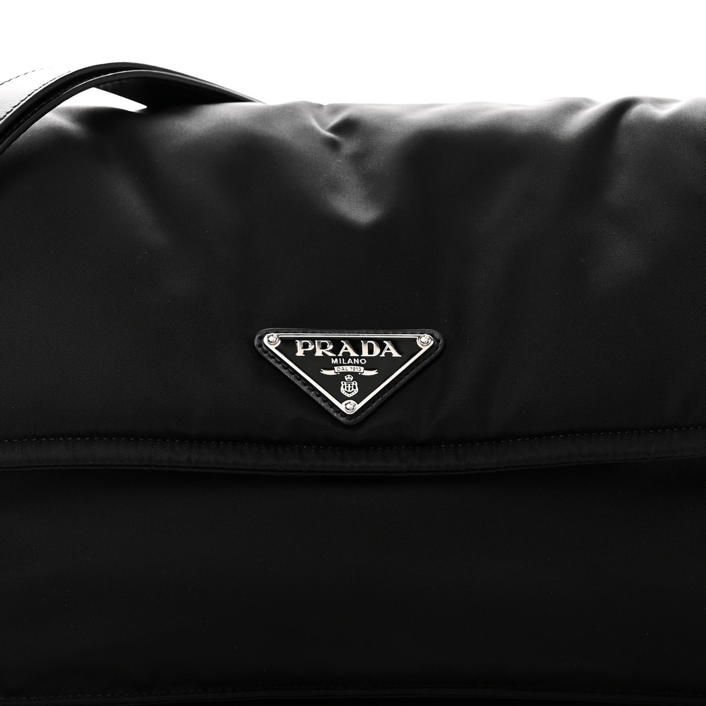 Re-Nylon Vitello Padded Large Flap Shoulder Bag Black