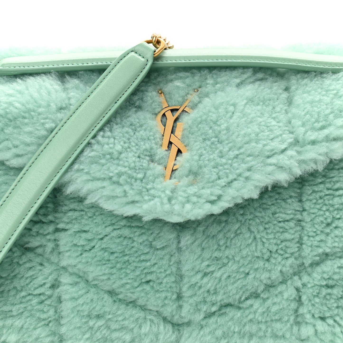 Merino Shearling Lambskin Quilted Small Loulou Puffer Monogram Chain Satchel Iced Mint