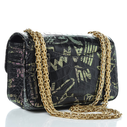 Chanel Calfskin Crocodile Embossed Graffiti 2.55 Mini Cocodile Reissue Flap Black Pink 3 of 11