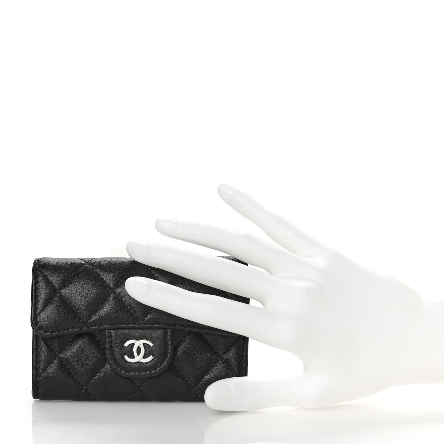 Lambskin Quilted Flap Card Holder Wallet Black