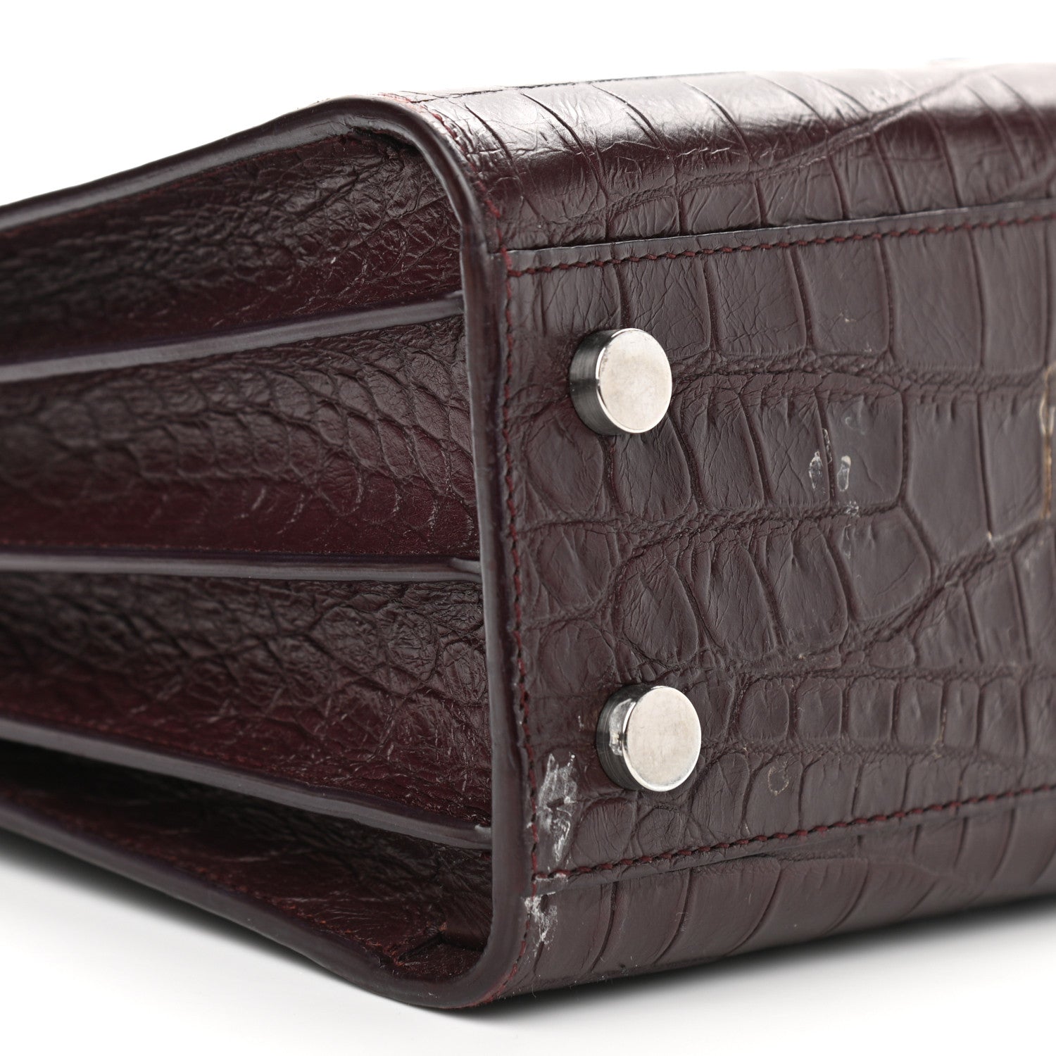 Saint Laurent Calfskin Crocodile Embossed Nano Sac De Jour Bordeaux 9 of 13