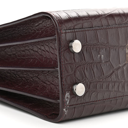 Saint Laurent Calfskin Crocodile Embossed Nano Sac De Jour Bordeaux 9 of 13