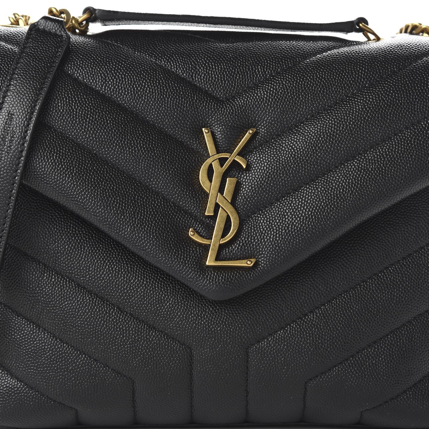 Saint Laurent Grain de Poudre Calfskin Y Quilted Monogram Small Loulou Chain Satchel Black 17 of 17