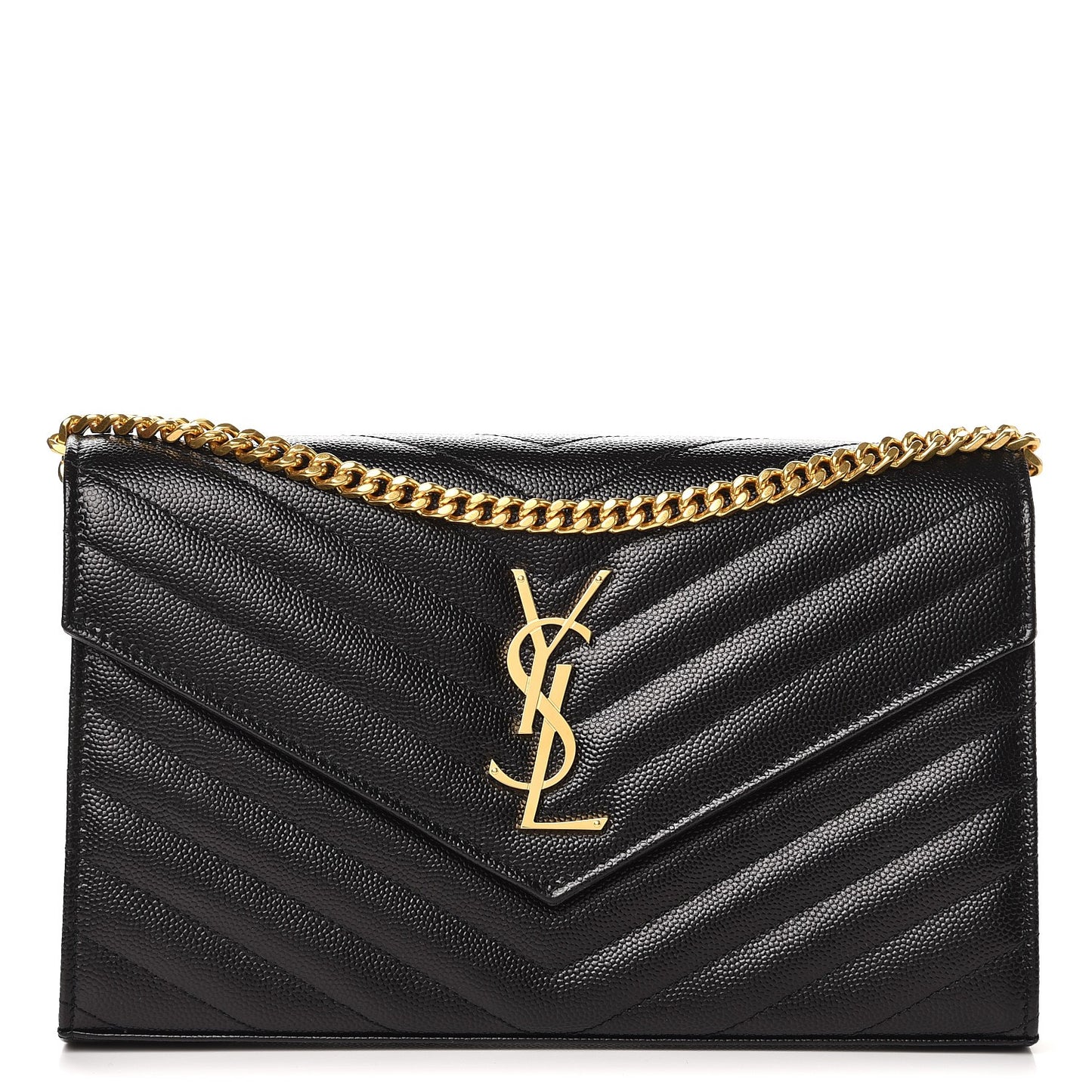 Grain De Poudre Matelasse Chevron Monogram Chain Wallet Black