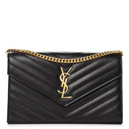 Saint Laurent Grain De Poudre Matelasse Chevron Monogram Chain Wallet Black 1 of 7
