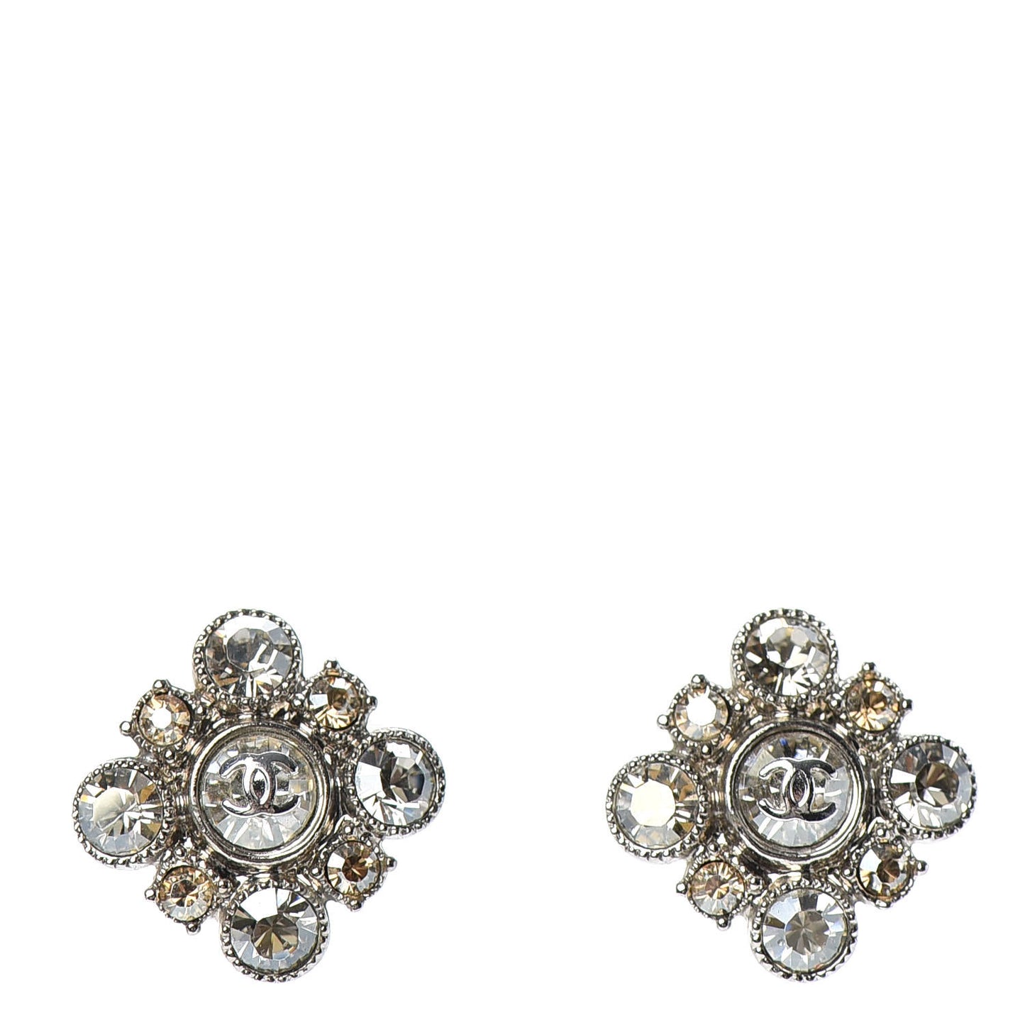 Crystal CC Flower Earrings Silver