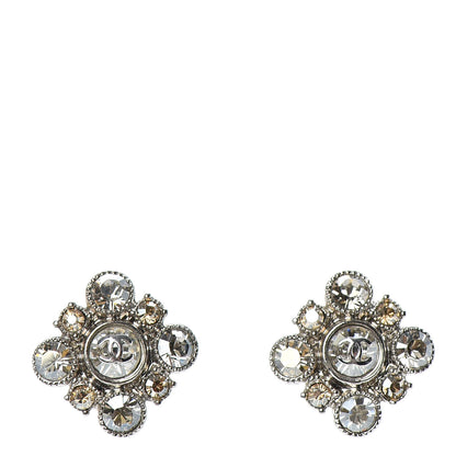 Chanel Crystal CC Flower Earrings Silver 1 of 4