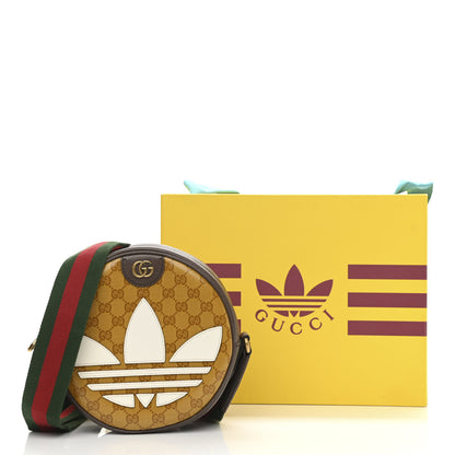Gucci X ADIDAS Crystal Vintage Monogram Textured Dollar Calfskin Web Trefoil Small Ophidia Round Shoulder Bag Mid Natural Nut Off White New Acero 11 of 11
