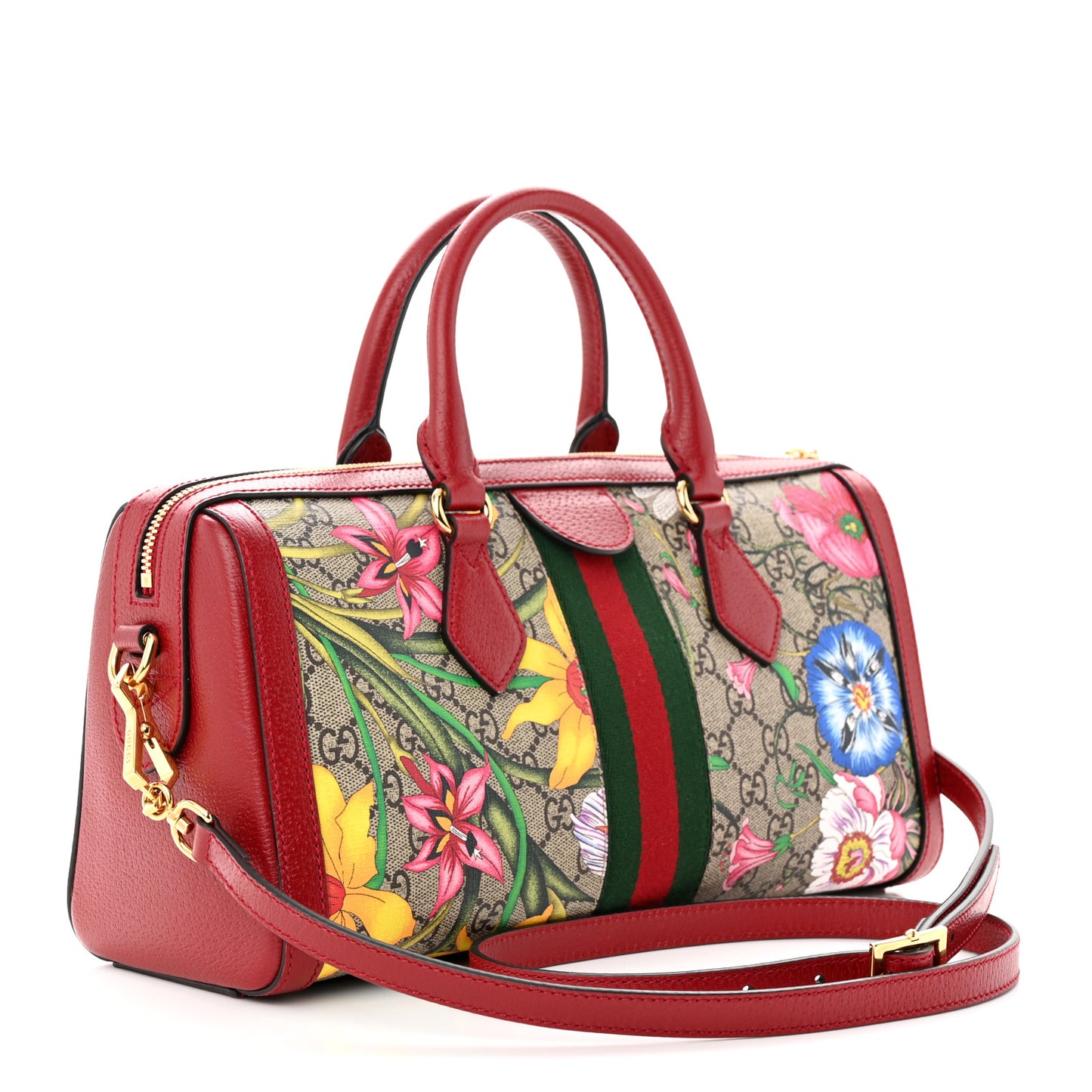 GG Supreme Monogram Flora Web Medium Ophidia Boston Red