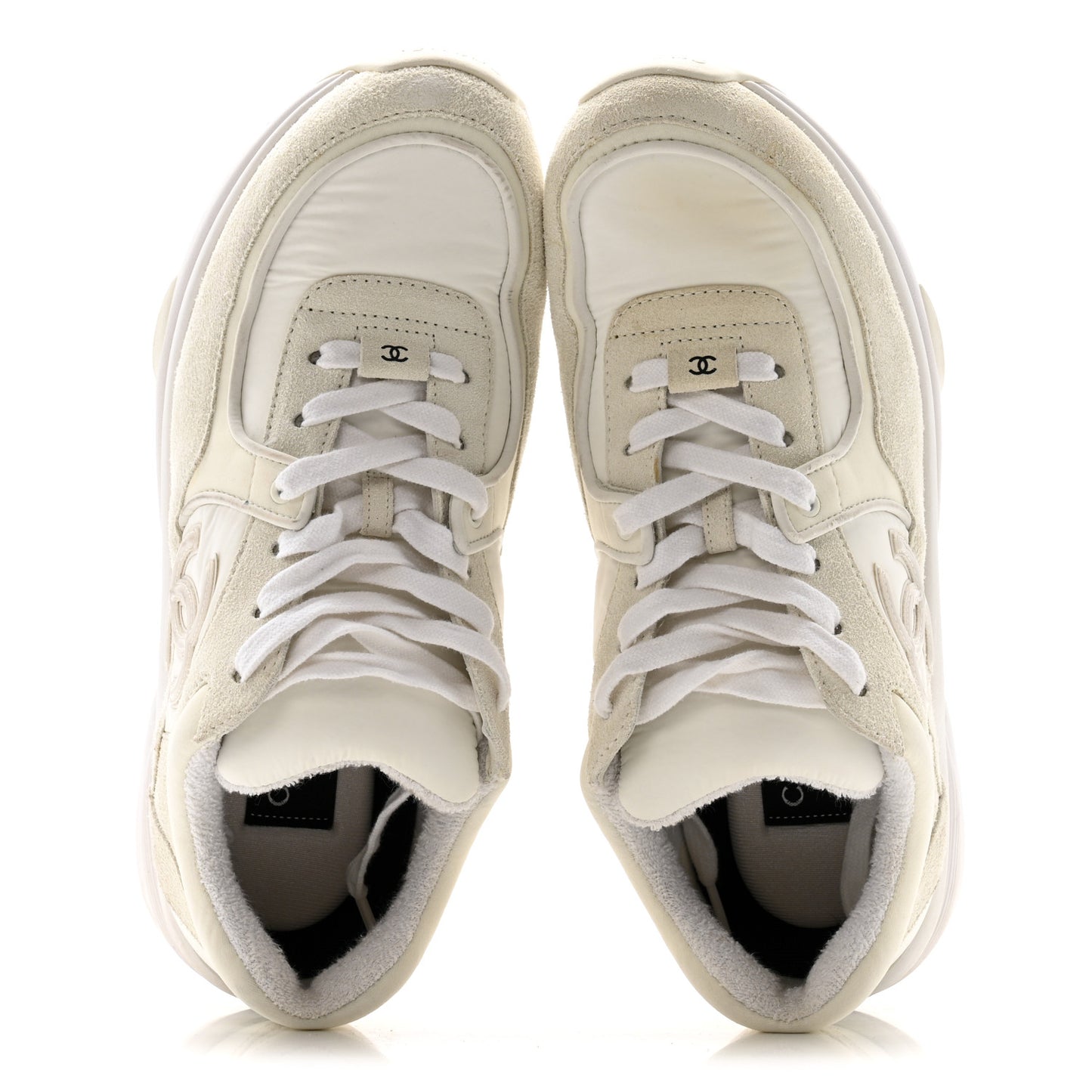Suede Calfskin Fabric CC Sneakers 39.5 White