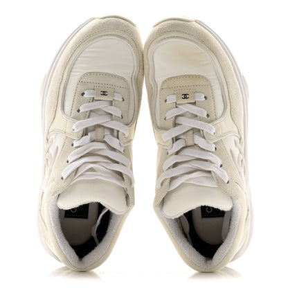 Chanel Suede Calfskin Fabric CC Sneakers 39.5 White 3 of 28