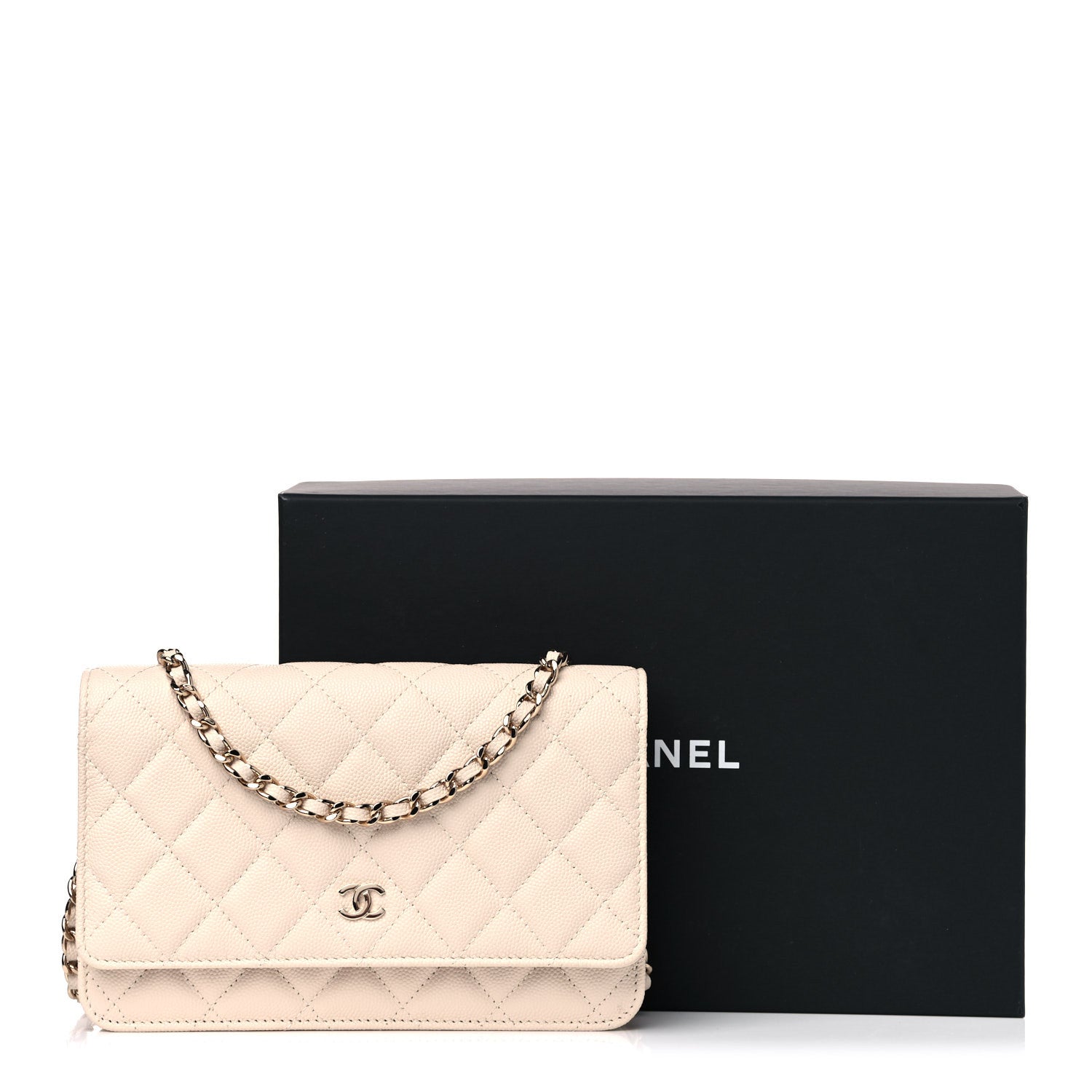 Chanel Caviar Quilted Wallet On Chain WOC Light Beige 12 of 12