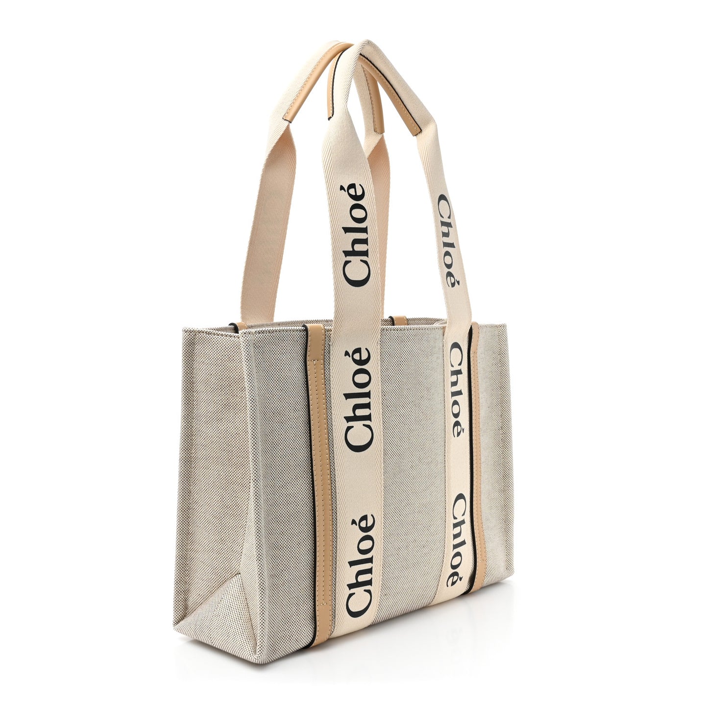 Cotton Calfskin Medium Woody Ribbon Tote Biscotti Beige