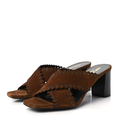 Saint Laurent Suede Eyelet LouLou 70 Mules 37.5 Land 3 of 8