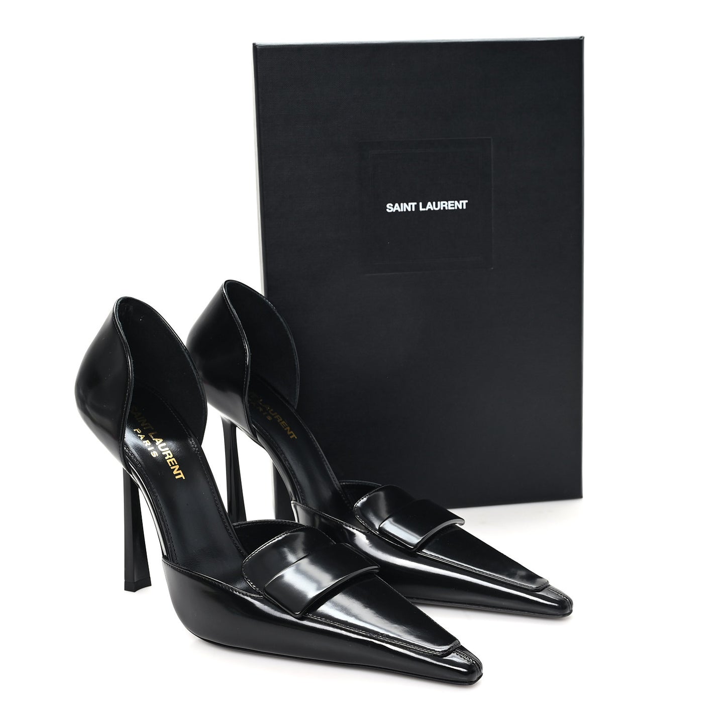 Patent Calfskin Dorsay 110 Pumps 38 Black