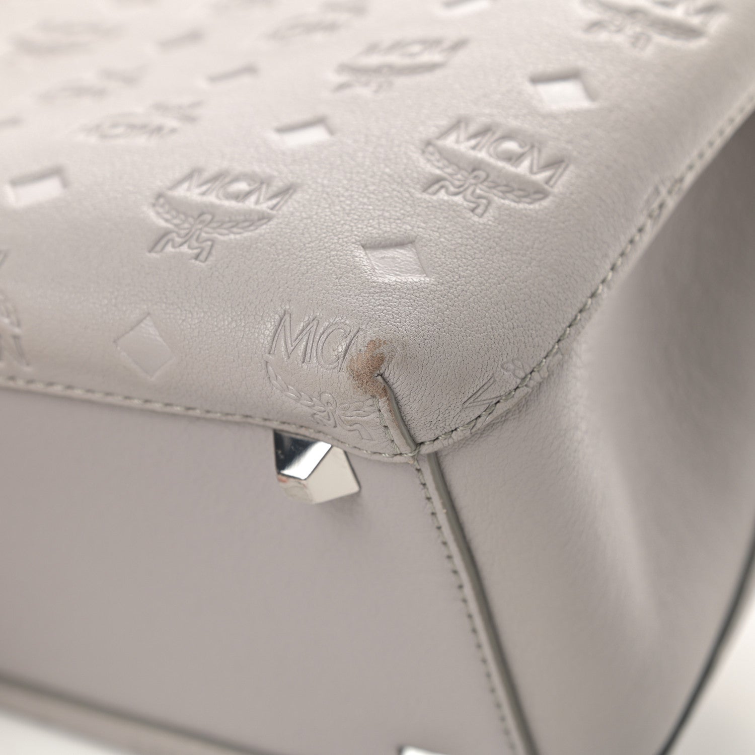 MCM Calfskin Ottomar Monogram Sarah Convertible Hobo Dove 10 of 15