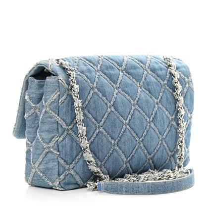 Chanel Frayed Denim Quilted Large Blue Chip Flap Blue 3 of 13