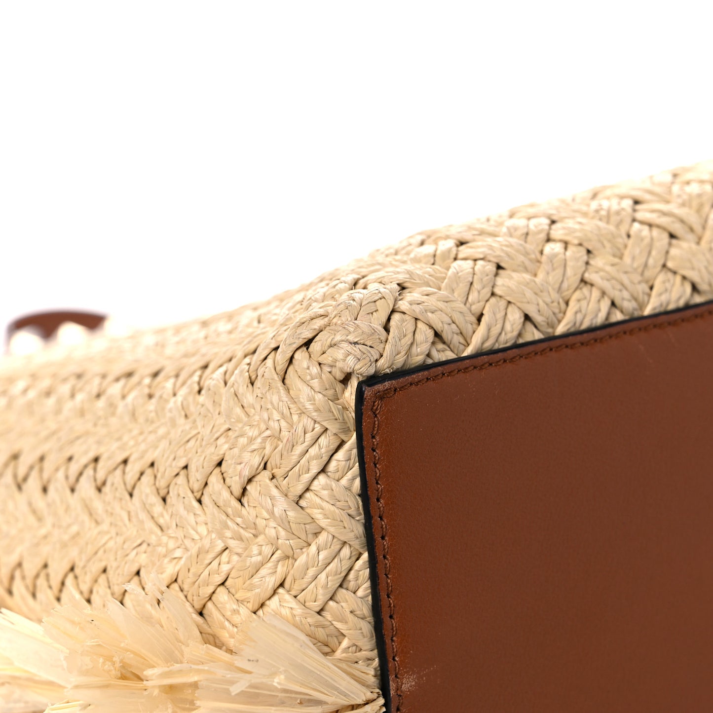 Raffia Calfskin Rockstud Shoulder Tote Naturale Saddle Brown