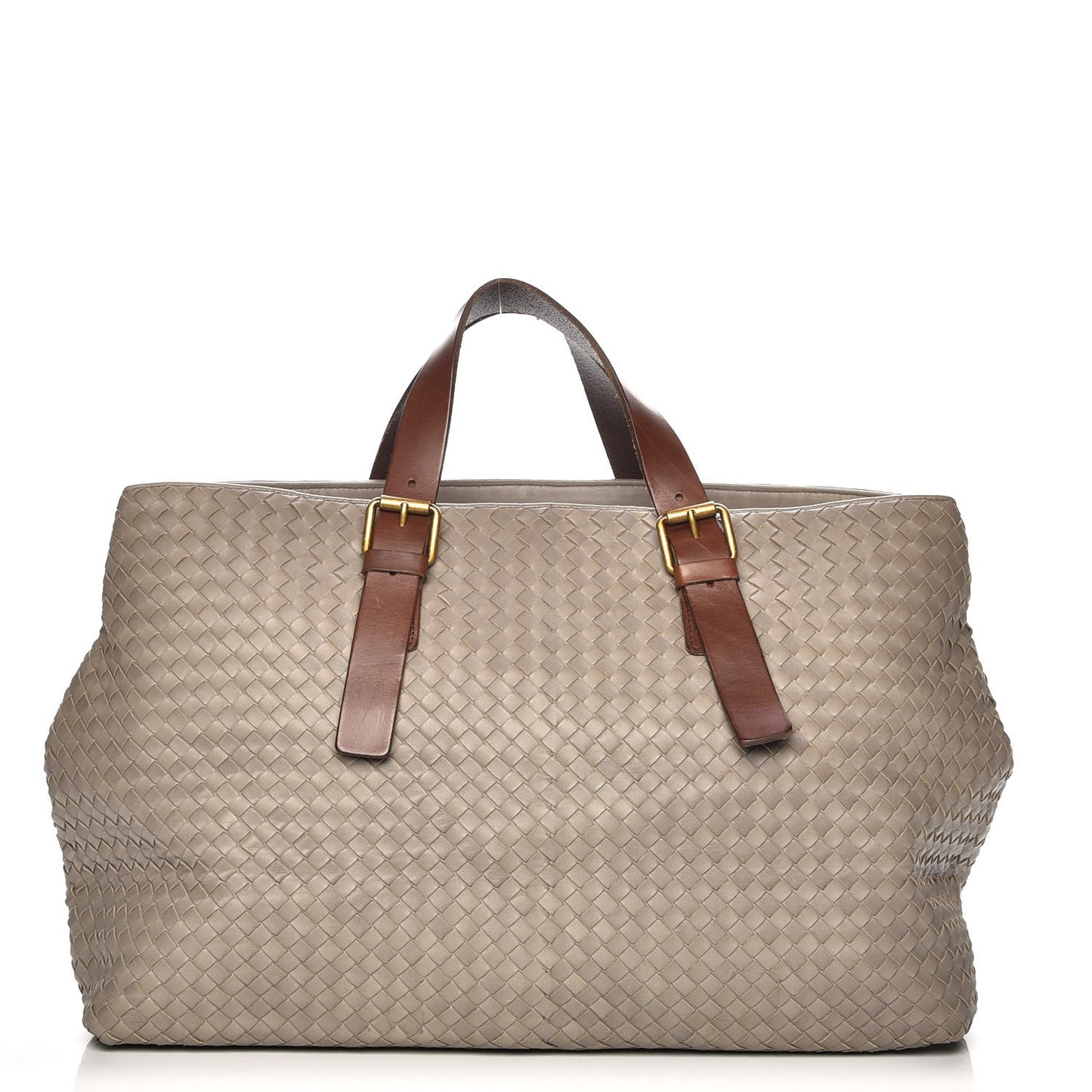 Intrecciato Light Calf Shopper Tote Khaki Brown
