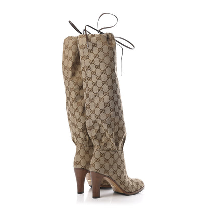 Gucci Monogram Malaga Kid Lisa Mid Heel Boots 35 Beige Ebony 4 of 6