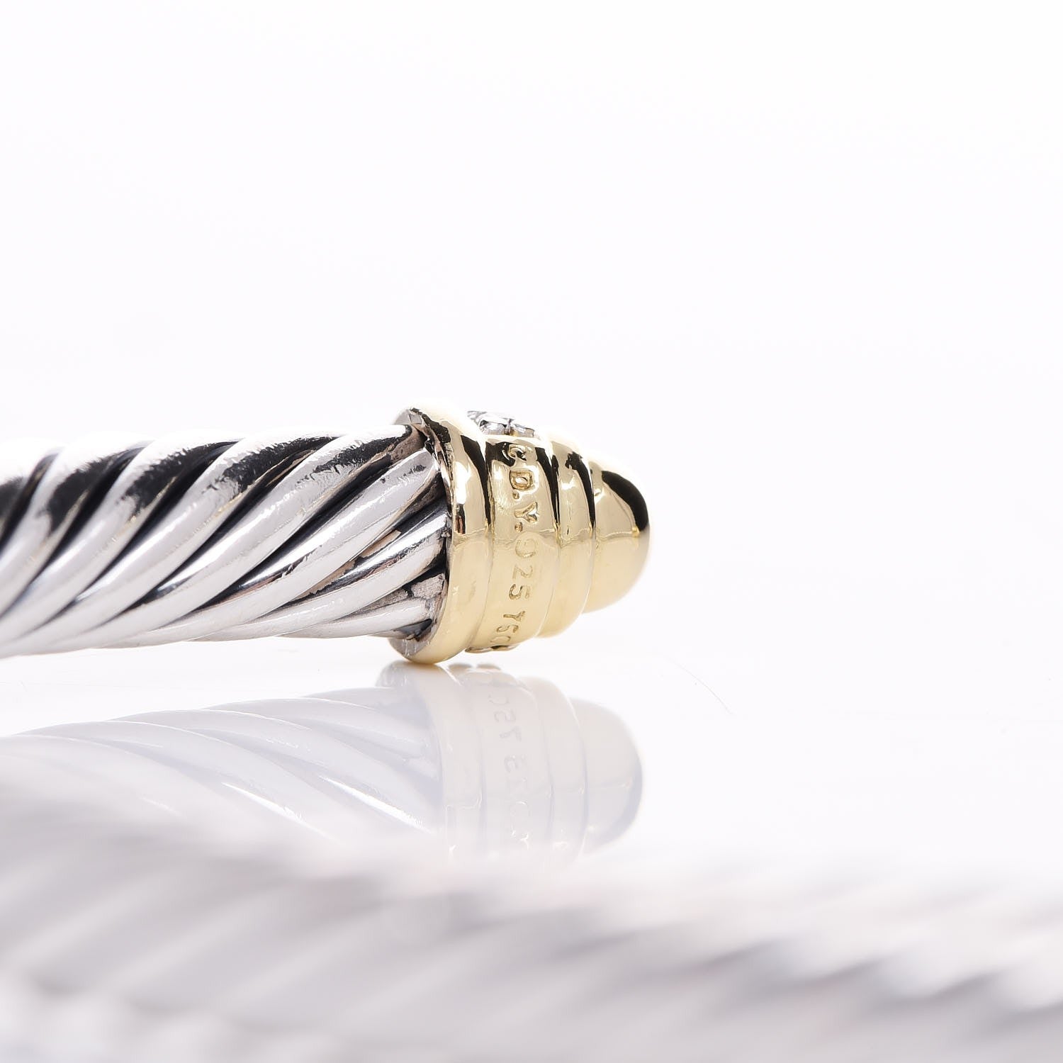 David Yurman Sterling Silver 18K Yellow Gold Diamond 5mm Cable Classics Bracelet 4 of 4