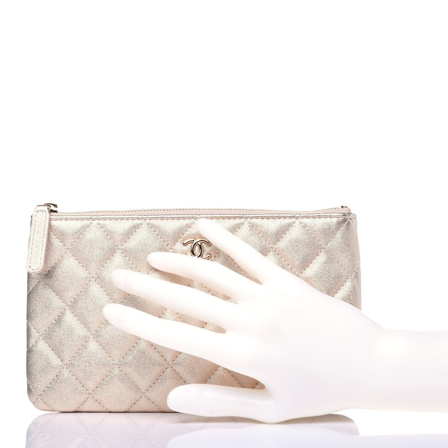 Metallic Lambskin Quilted Cosmetic Case Gold