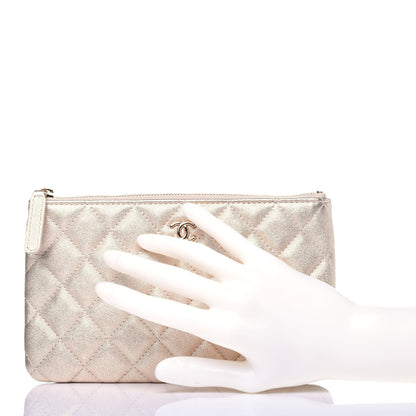 Chanel Metallic Lambskin Quilted Cosmetic Case Gold 2 of 11