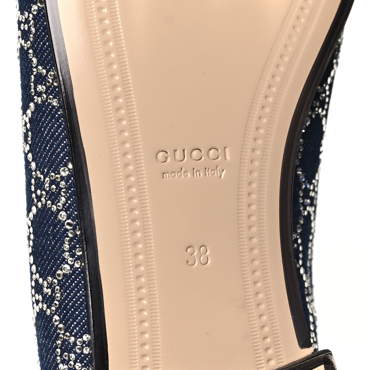Denim Crystal GG Monogram Horsebit Womens Jordaan Loafers 38 Deep Blue Blue Milad