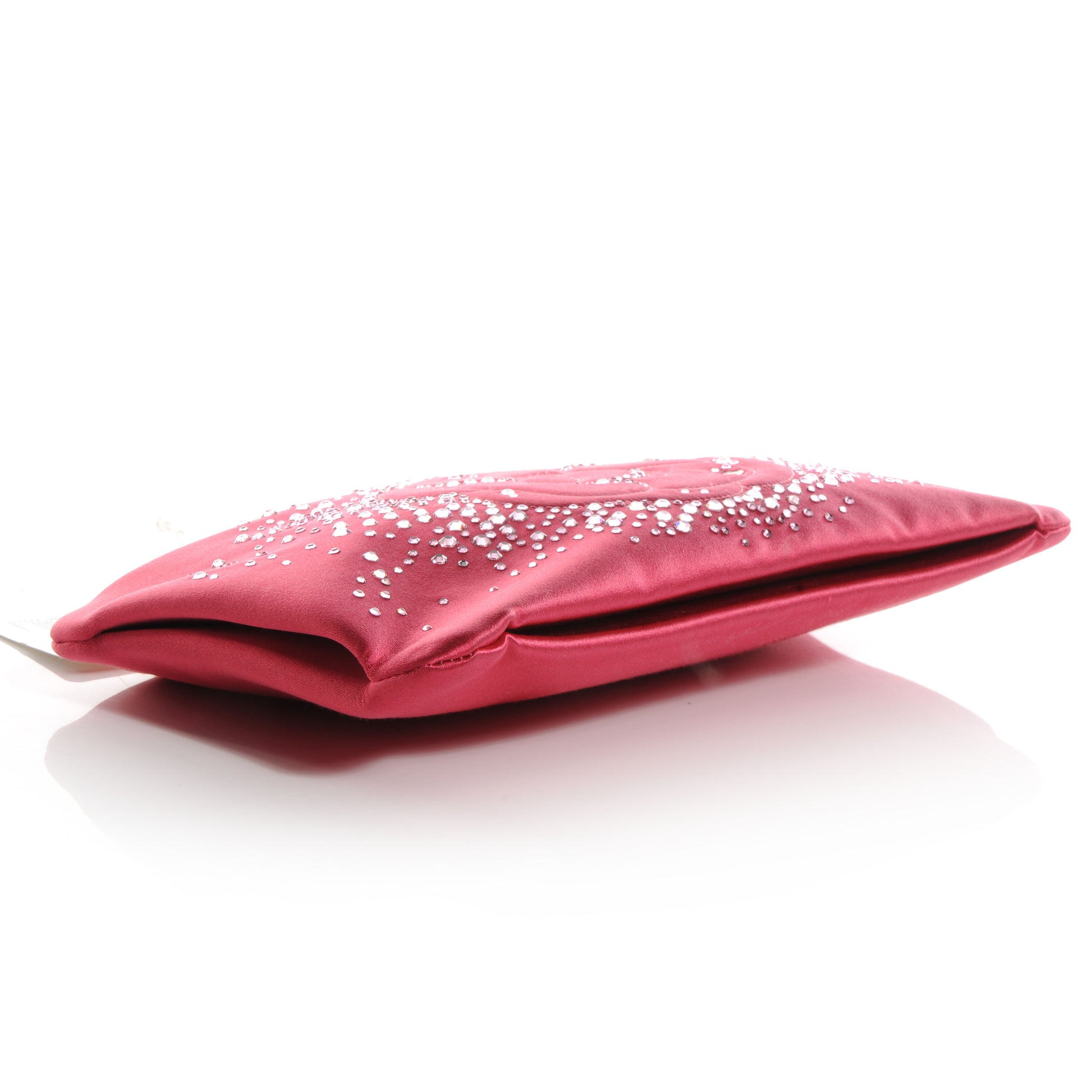 Chanel Satin Diamante Camellia Evening Clutch Bag Pink 4 of 8
