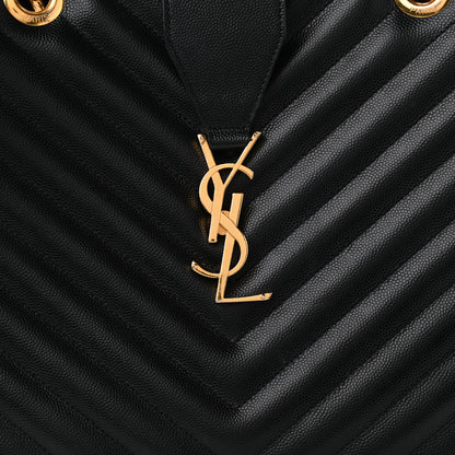 Saint Laurent Grain De Poudre Matelasse Chevron Monogram Shopping Bag Black 8 of 10