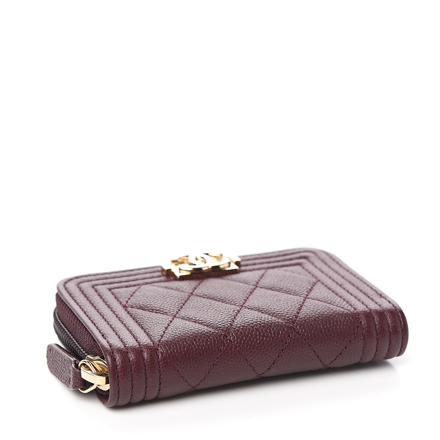 Chanel Caviar Quilted Boy Zip Around Coin Purse Wallet Dark Purple 3 of 7